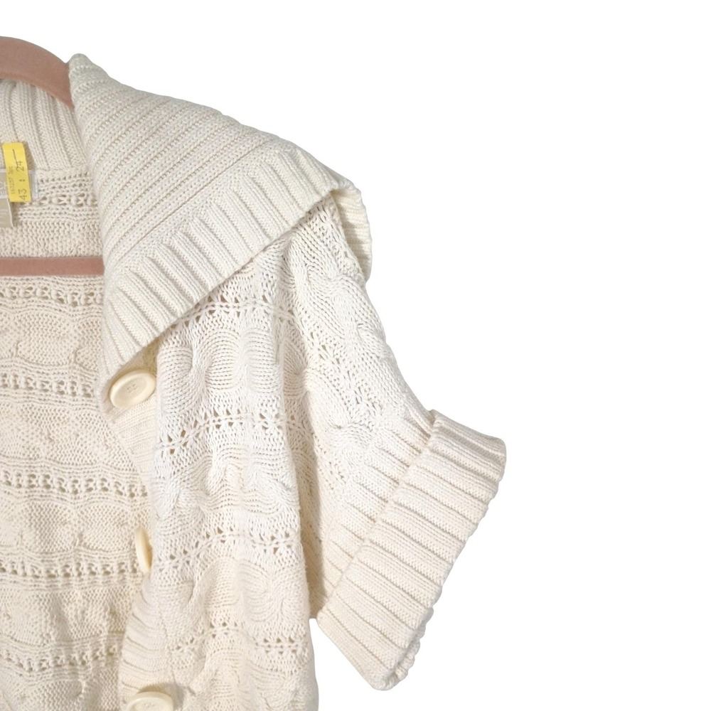 Michael Kors Vintage Womens Cream Cable Knit Short Sleeve Shawl Collar M Cardi - Picture 6 of 10